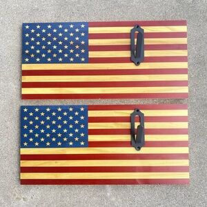 NEW 2 Pack Wooden United States Of America USA Flags Entryway Coat / Hat Hangers